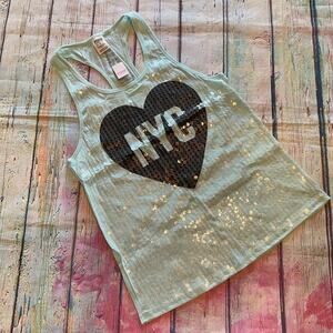 Victoria's Secret PINK Top Womens XS Mint Green Sequin NYC Exclusive Tank Heart